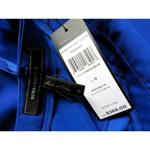 NWT BCBG MaxAzria Rossana in Royal Blue Satin Wide Leg Cutout Jumpsuit 0 x 32 - Picture 9 of 14